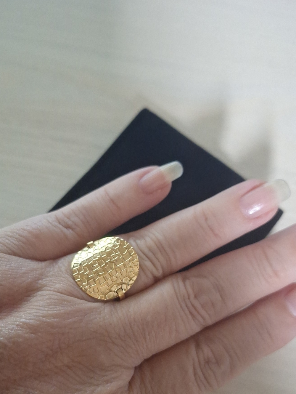 Geneva Gold Textured Disc Statement Ring - Size 7